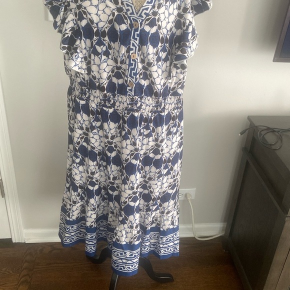 BloomChic Blue and White Tie Front Midi Sundress - Picture 8 of 8